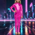 thumbnail image 2 of Ticikt Girls Shiny Metallic Neck Unitard Long Sleeve One Piece Zip Up Bodysuit Dance, 2 of 5