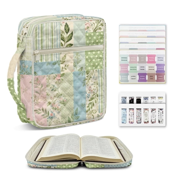 ZUXONGSY Flower Print Bible Case for Women Quilted Bible Bag Portable Scripture Bag with Tabs & Zippered Carrying Book Case for ChuZU, Essentials