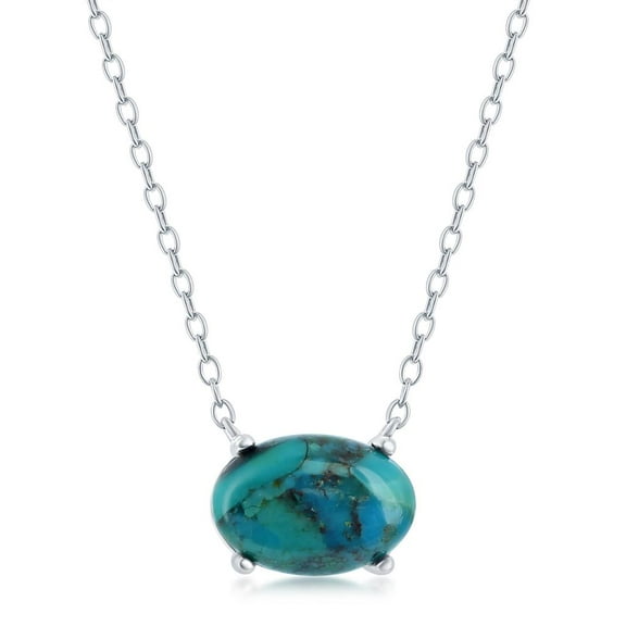 Beaux Bijoux Created Oval Natural Turquoise 16 2” Pendant Necklace Sterling Silver for Women or Teens