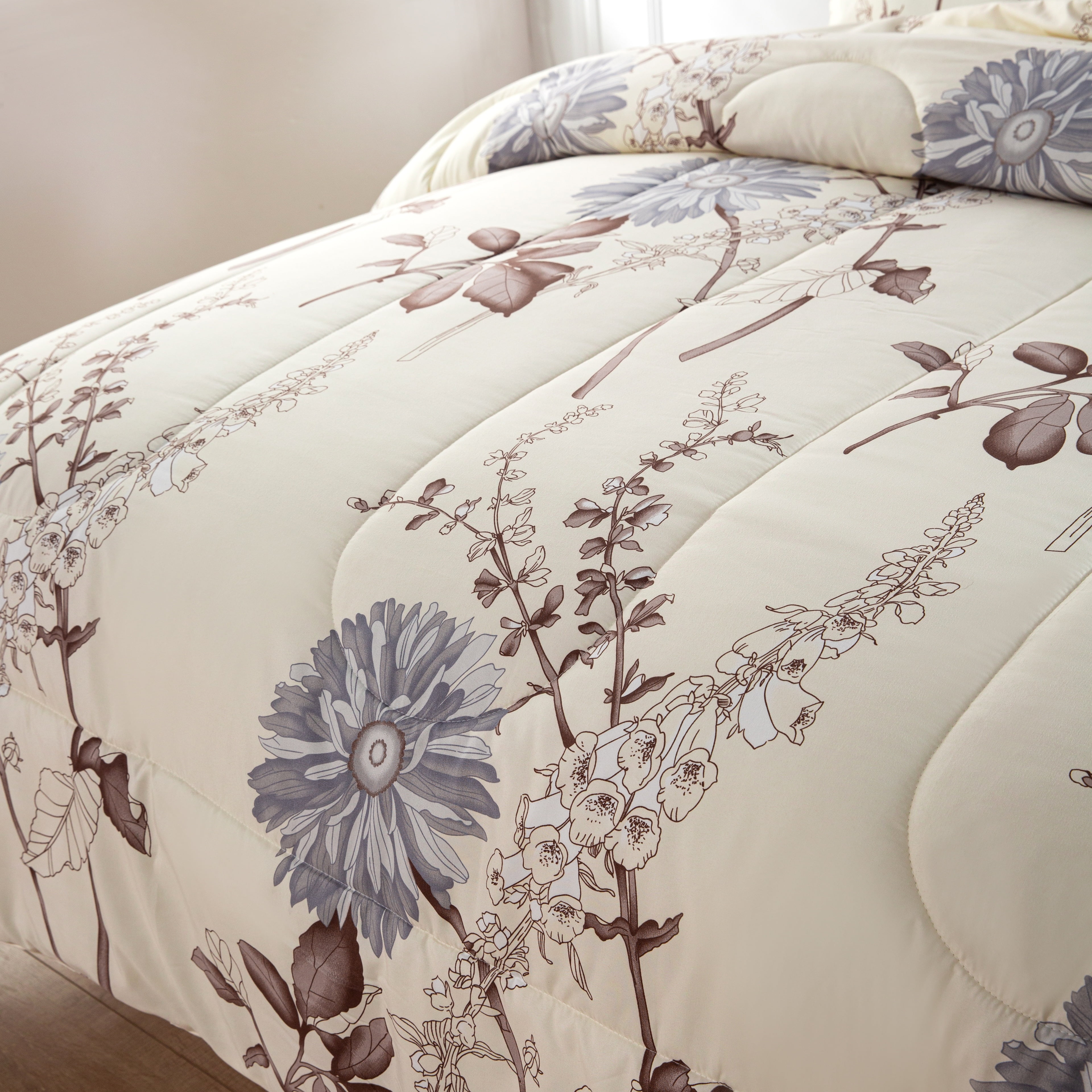 Marina Decoration Home Decor Parure de lit ultra douce et luxueuse en duvet d'oie, motif floral bleu et crème
