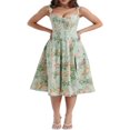 thumbnail image 1 of Femmes Col Carré Bustier Robe Sling Boho Imprimé Floral Fente Midi Sans Dos Robe Y2k Corset Coupe Basse Partie Robe Fluide, 1 of 9