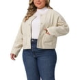 thumbnail image 4 of Chaqueta bomber de mujer de tallas grandes Agnes Orinda, con cierre de un solo botón, chaquetas cortas de manga larga, abrigo casual con bolsillos 1X albaricoque, 4 of 5