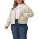 thumbnail image 4 of Chaqueta bomber de mujer plus size GRACE & GRANDEUR, con un solo botón, chaqueta corta de manga larga, abrigo casual con bolsillos 4X albaricoque, 4 of 5