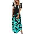thumbnail image 2 of Offres du Jour Liquidation Iumwxz Robes à Manches Courtes Col Rond pour Femmes Tunique Décontractée Robes Maxi Amples Robe Imprimée Feuilles Vêtements pour Femmes Robes Amples et Fluides pour Cadeaux de Vacances, 2 of 6