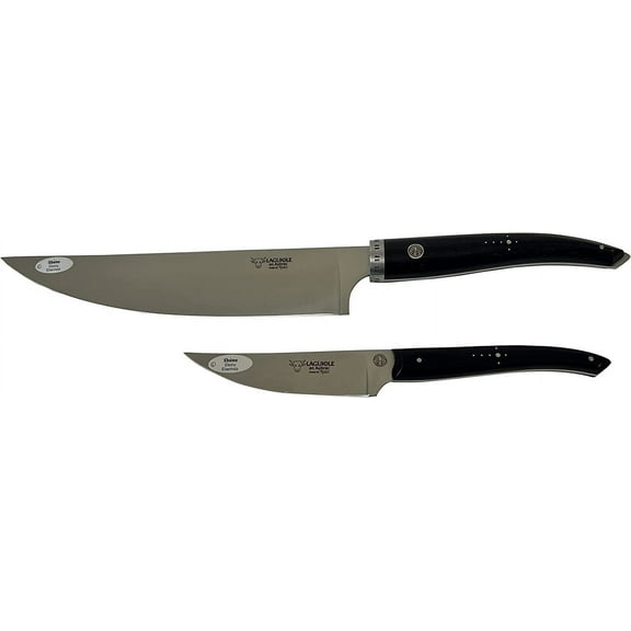 Laguiole en Aubrac Cuisine Gourmet Stainless Fully Forged Steel Made In France Essential 2-Piece Premium Kitchen Knife Set With Ebony Wood Handles, 8-Chef Knife And 4-in Paring Knife