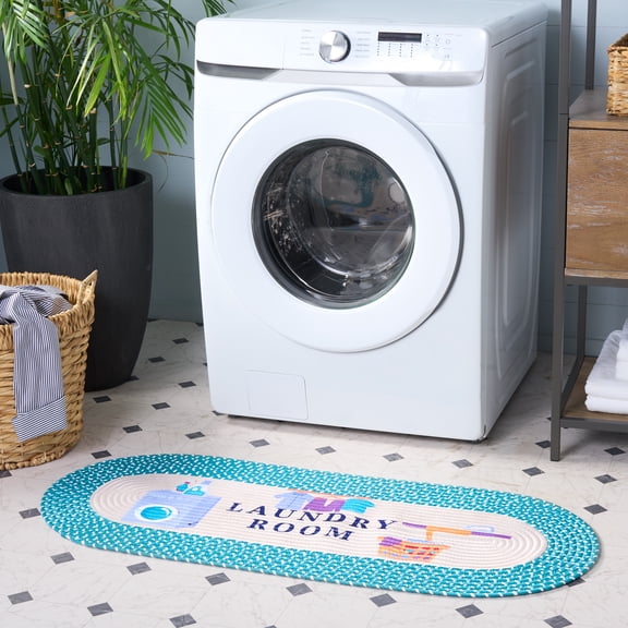 Safavieh Braided Posters Laundry Room Runner Rug, Ivory/Blue, 1'8" x 4' Oval