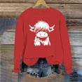 thumbnail image 6 of SYMOID women's casual oversized cotton sweatshirt, cute Hi-nd cow graphic, crew neck cuffed sleeve, red,Size S, 6 of 6
