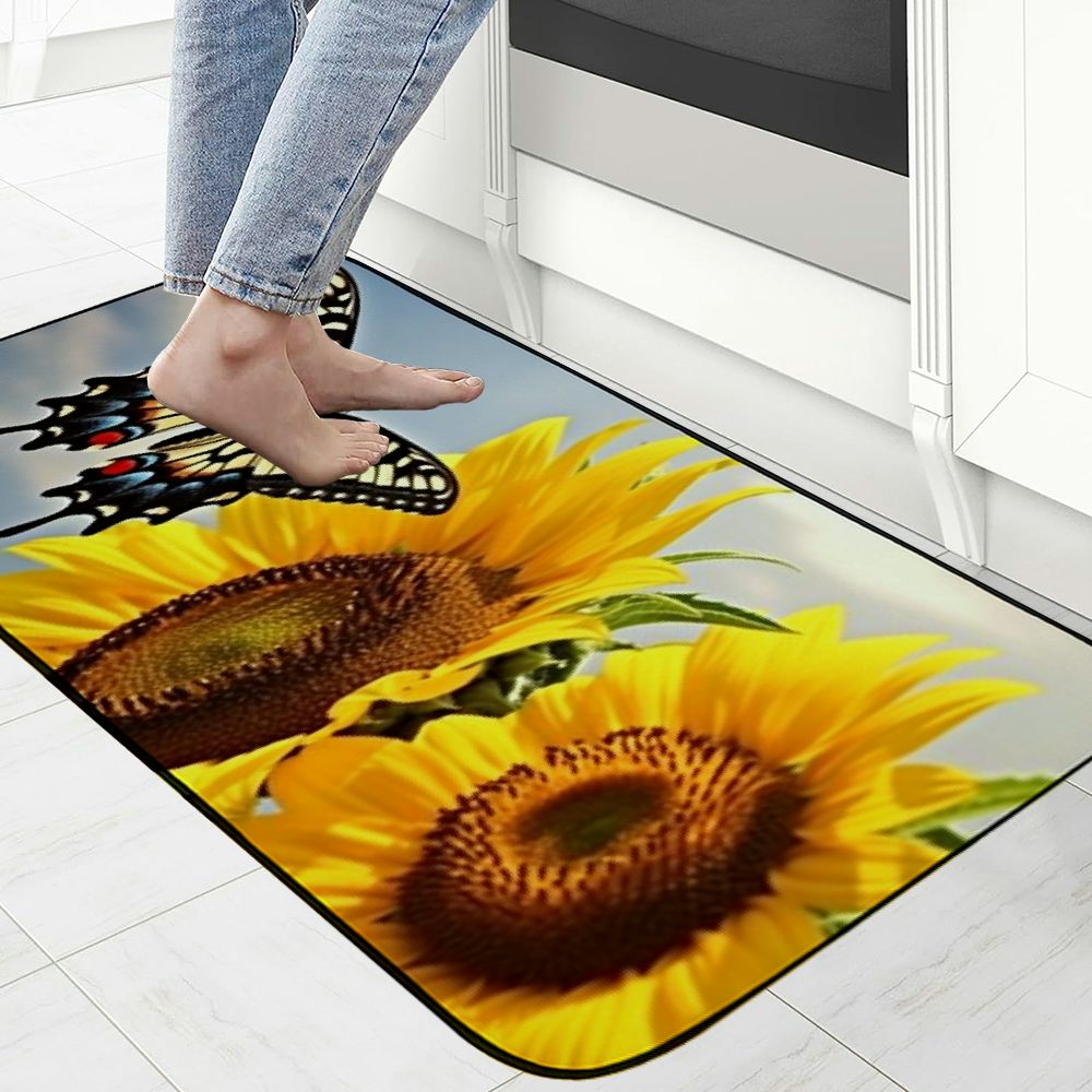 PHYHOO Decorative Door Mat, Door Mat with Non-Slip Rubber Backing, Easy Cleaning, Traps Dirt, Rug for Entry, Patio, Garage - Nature Butterfly Sunflower Flower Wildlife 4 19.68*47.24 in