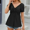 thumbnail image 3 of Mittory Women's Puff Short Sleeve Drawstring Sweetheart Neck Peplum Tee Eyelet Embroidery T Shirt Tops, 3 of 5