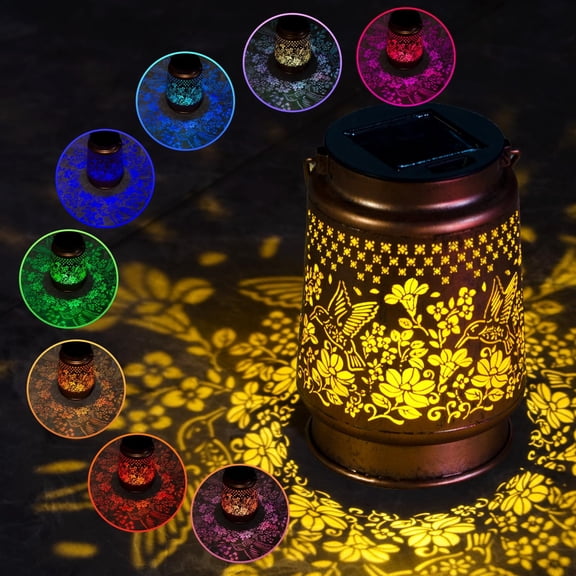 Hummingbird Solar Lanterns Color Changing Lantern Outdoor Decor Waterproof Retro Solar Lights Gifts for Women Mom Metal Bird Decorative LED Lanterns