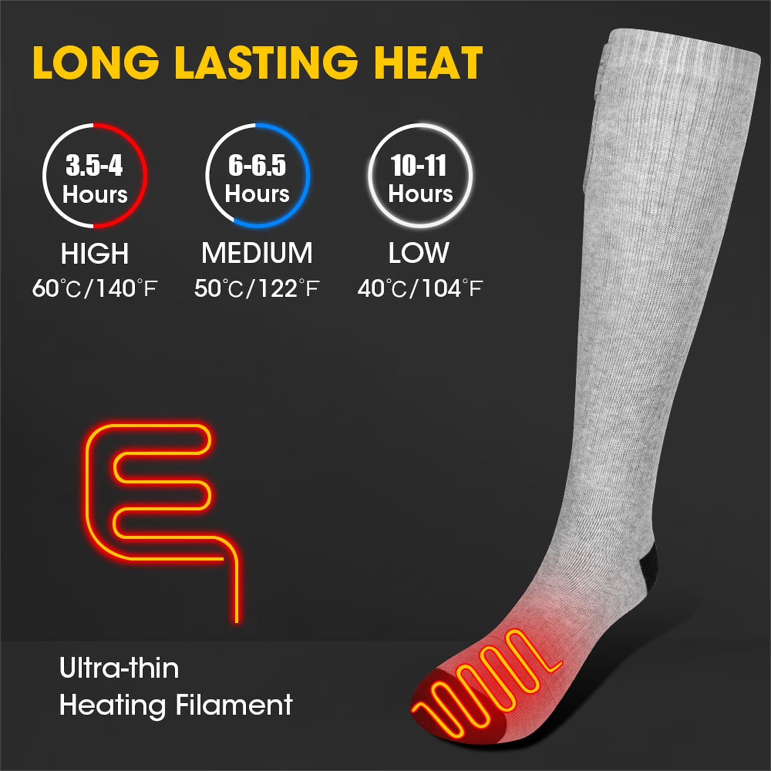 Upgraded Rechargeable Electric Heated Socks,7.4V 2200mAh Battery Powered Cold Weather Heat Socks for Men Women,Outdoor Riding Camping Hiking Motorcycle Skiing Warm Winter Socks