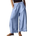 thumbnail image 2 of Resicozy Cropped Lace-Hem Pants for Women High Waisted Drawstring Wide Leg Pants Casual Lightweight Trousers with Pockets Light Blue L, 2 of 6