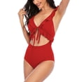 thumbnail image 3 of Bikini de Corte Alto de Mujer Bikinis sin Espalda Ajustables de Color Sólido, Traje de Baño Sexy Frenum Flounce con Almohadilla de Pecho, 3 of 6