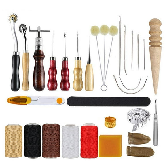 Yeacher 30pcs Leather Tool Kit Leather Working Tools Basic Leather Sewing Kit Hand Sewing Awl for Leather Shoes Bag Belt Repairing Stitching