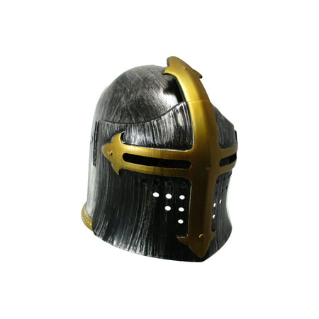 Child Medieval Templar Knight Helmet Costume Headwear, Silver, One Size