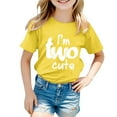 thumbnail image 4 of MIXUE Toddler Girls Tops & T-Shirts Birthday Letter Print Crewneck Short Sleeve Casual Fit Basic Tops Pullover T Shirts Daily-Wear,Yellow,4-5 Years, 4 of 4