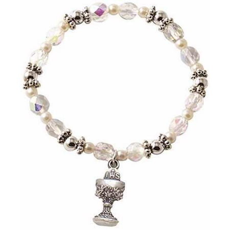 Bracelet-Crystal & Pearl w/Cross Charm (For Communion Or Confirmation)