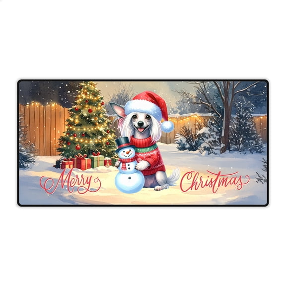 Merry Christmas Woofmas Xmas Noel Chinese Crested Santa Snowman Desk Mat Full Keyboard Mouse Pad Dog Lover Large Mousepad - 13016