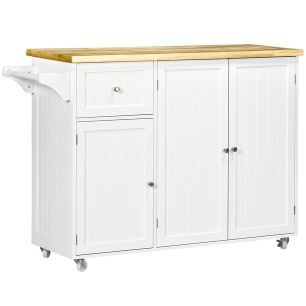 Îlot de cuisine avec roulettes et table extensible - Design marbré
