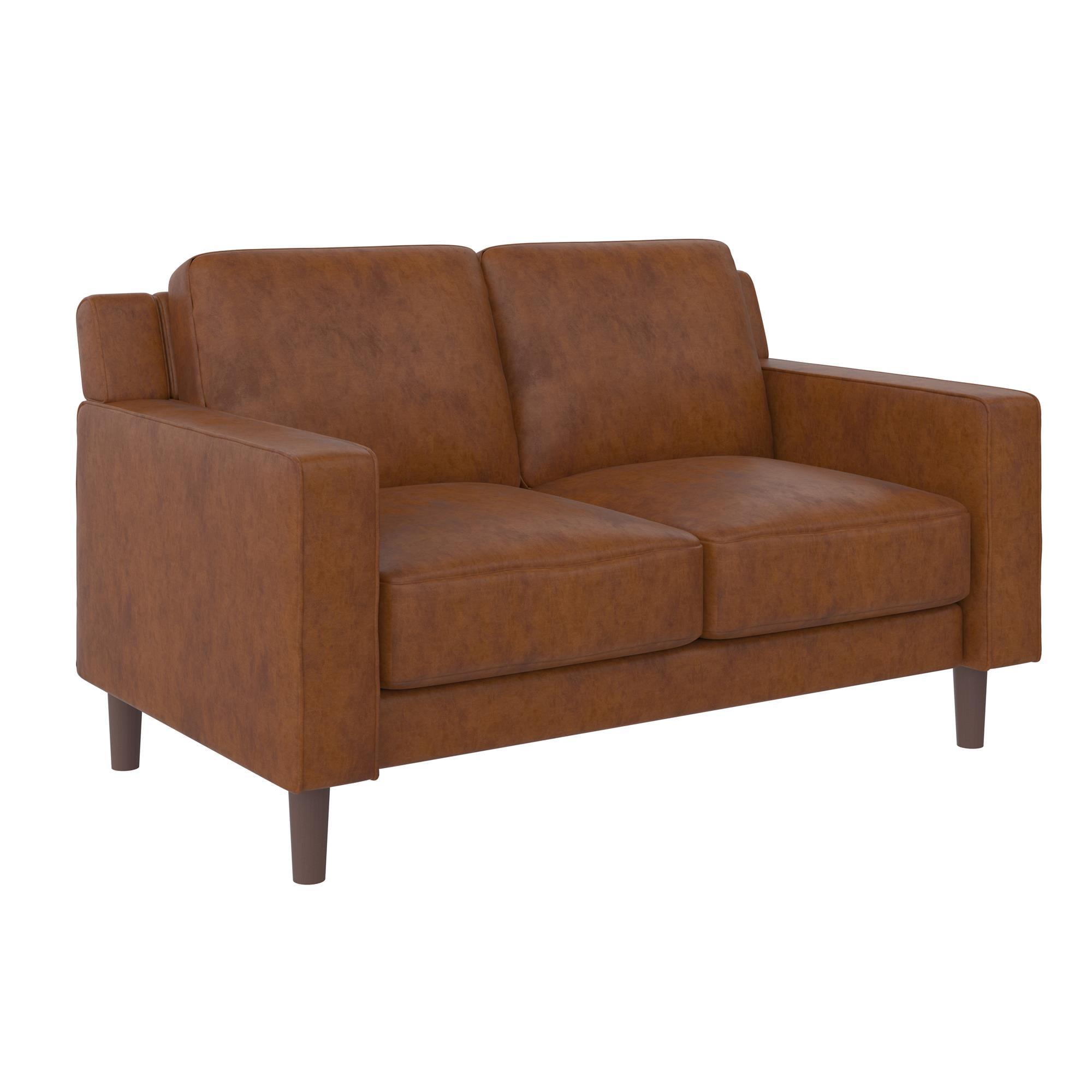 DHP Bryanna Loveseat 2 Seater Sofa , Camel Faux Leather