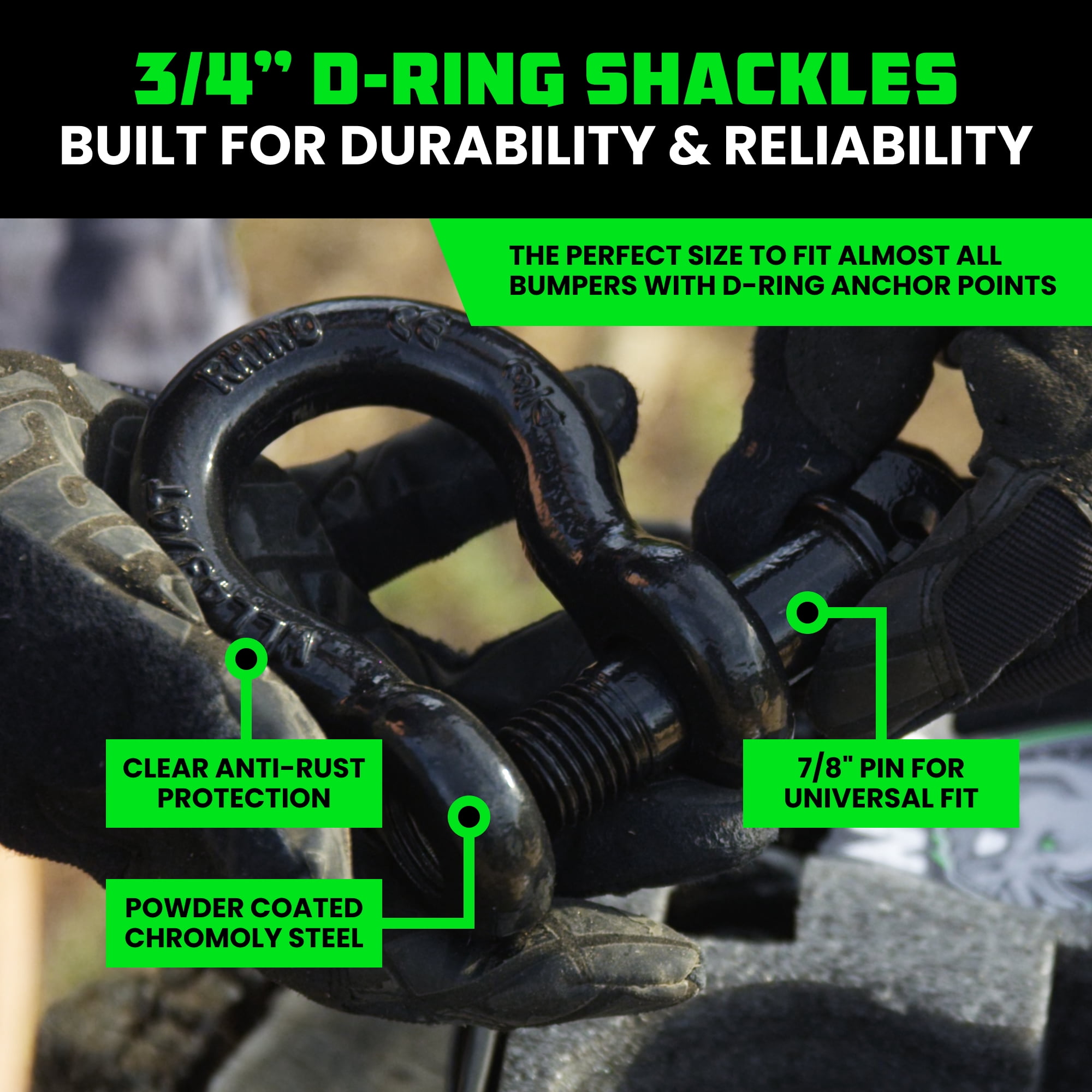 Rhino USA Combo Recovery Tow Strap (30ft) & D Ring Shackles - off-Road Vehicle Safety & Performance