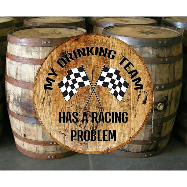 Whiskey Barrel Head Checd Flag Racing Problem Bar Sign Home Decor Wall Art Com Whiskey Barrel Head Checd Flag, Barrel Racing Room Decor