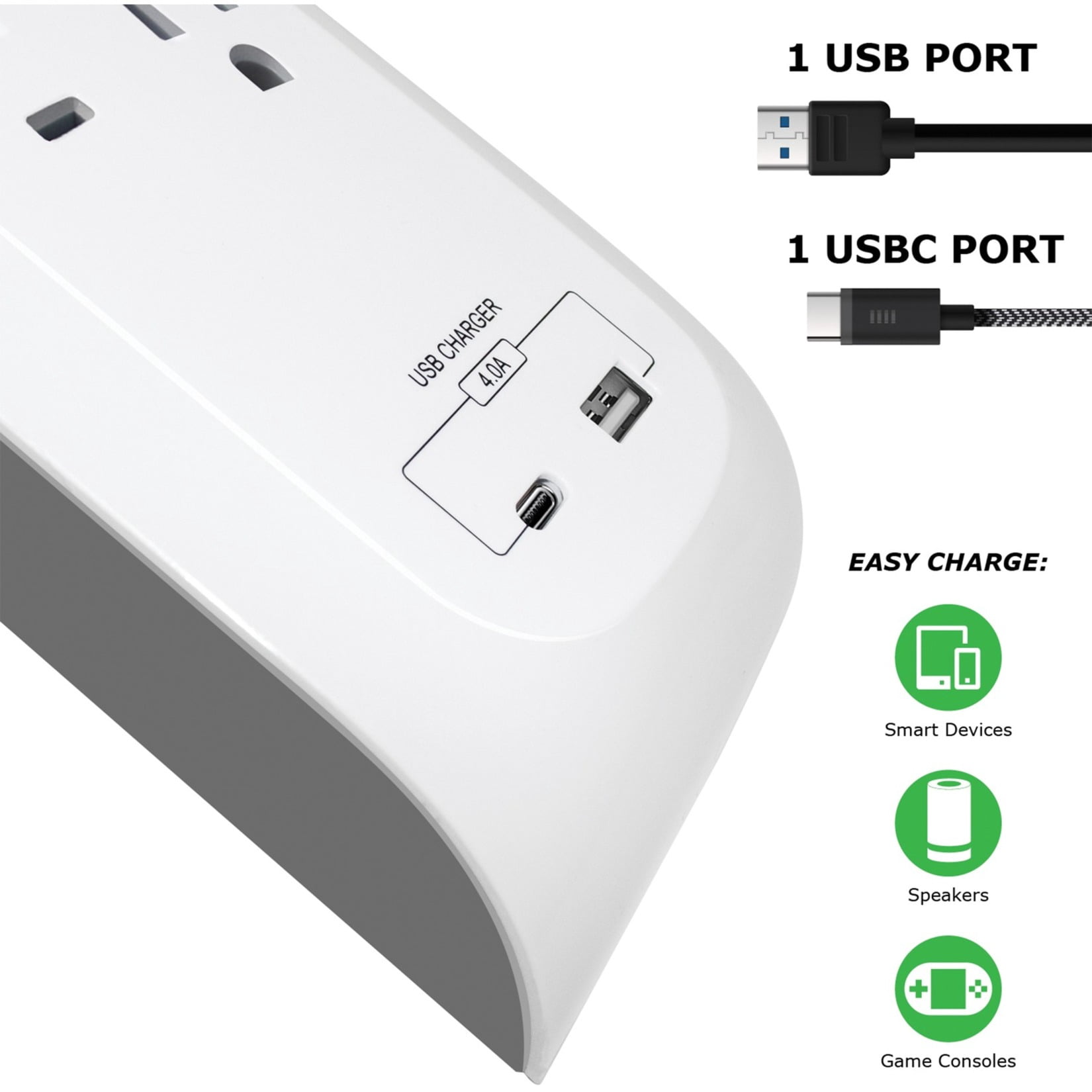 Digital Energy DEE1-1116 8-Outlet USB-A and USB-C Surge Protector Power Strip (White, 6-Foot Cord)