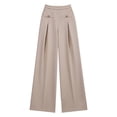 thumbnail image 5 of WERYOUNG Women's Casual Pants Solid Color High Waist Flared Trousers Retro Wide Leg Business Pant Holiday Vacation Stylish Comfortable Slacks, 5 of 6