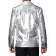thumbnail image 3 of INSPIRE CHIC Men's Suit Shimmering Blazer Peak Lapel Double-Breast Regular Fit Party Style Blazers M Silver, 3 of 5