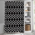 thumbnail image 3 of Retro Moroccan Design Fabric Shower Curtain Black Geometric Pattern Washable Shower Curtains for Bathroom, Waterproof Bath Curtain with Hooks Home Decor 72x84in, 3 of 8