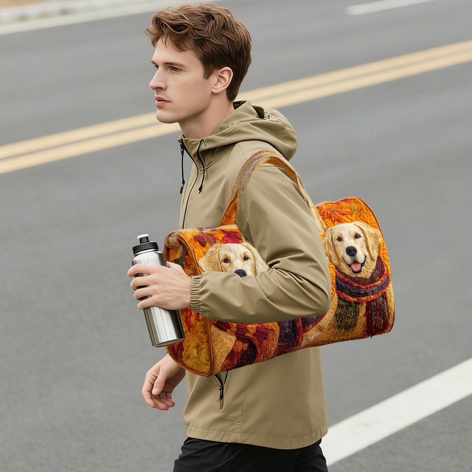 ROLKFUK Lightweight Quilted Small Duffel Bag Travel Weekender Gym Bag with Embroidered Dog Multi-functional Lightweight Sports Overnight Bag for Women