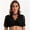 Black, variant on Pull-On Blouses & Tops Short Sleeve V-Neck Crop Lace Insert Slim Solid Flounce Casual Romantic Regular Blouses & Tops