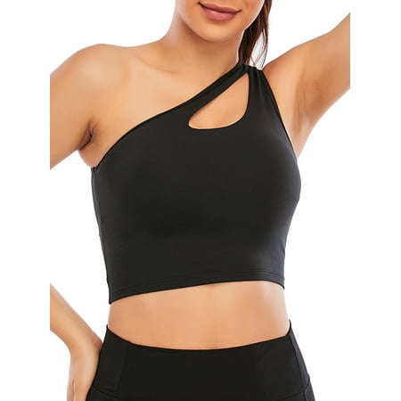 

FUTATA Women s Sexy Cutout One Shoulder Sports Bra Workout Yoga Bra Fitness Stretch Bra Workout Yoga Sports Bra Medium Support Black/White