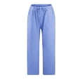 thumbnail image 6 of biudgviw Capri Pants for Women Cotton Linen Drawstring High Waisted Cropped Pants Plus Size Lounge Casual Summer Capris with Pockets, 6 of 6