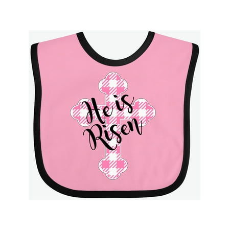 

Inktastic He is Risen Pink Plaid Cross Gift Baby Boy or Baby Girl Bib