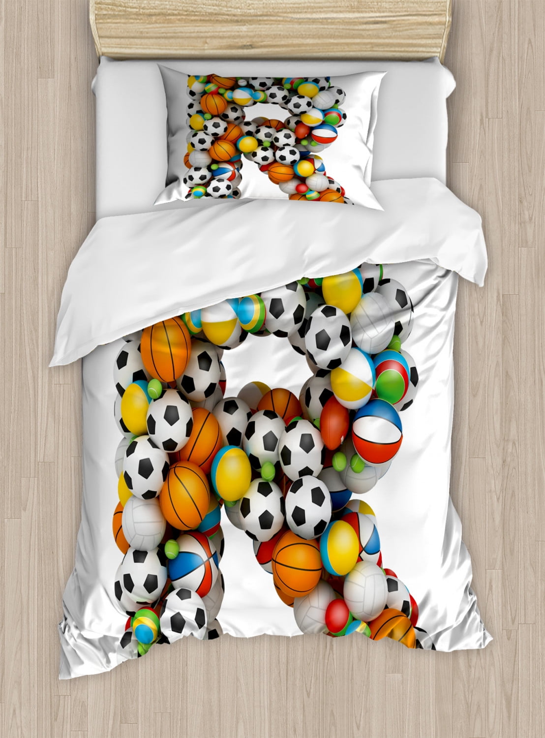 Letter R Twin Size Duvet Cover Set, Realistic Looking Volleyball