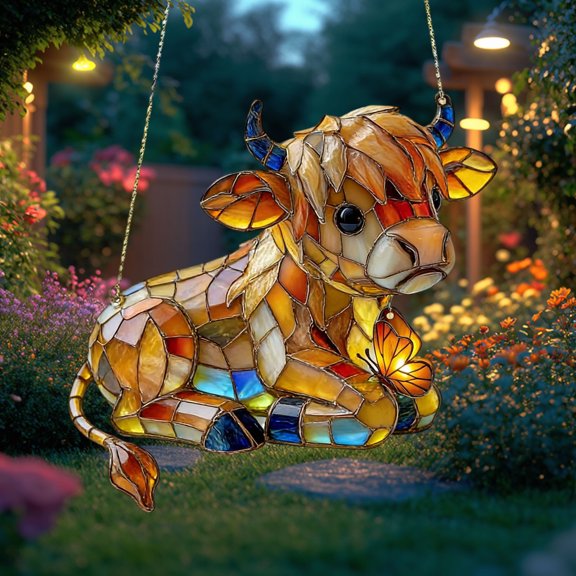 Eespoir Flat Acrylic Cow Sun Catcher, Window Hanging Ornament, Colorful Reflective Decor for Garden, Patio, Farmhouse Style, Gift for Cow Lover(C)