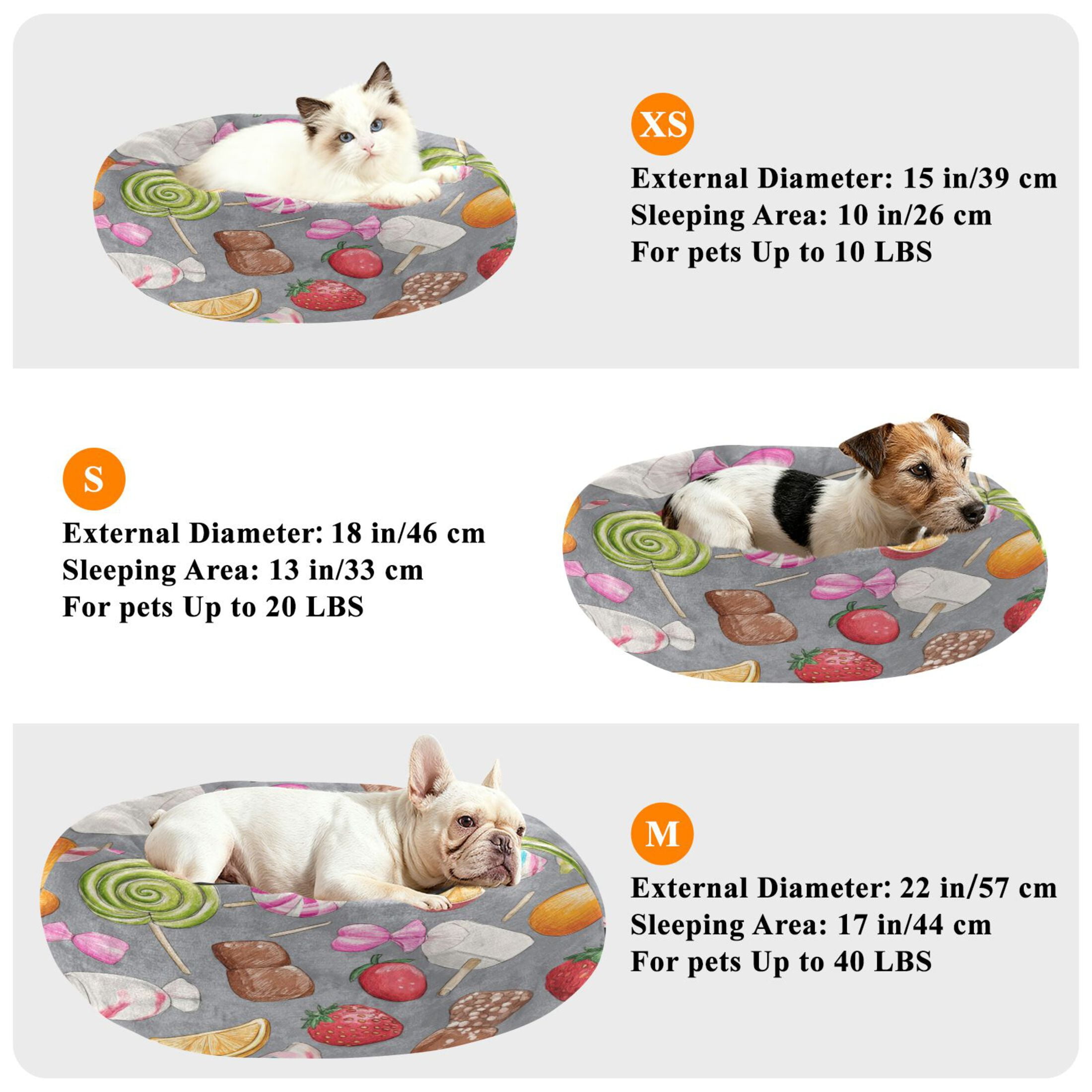 Iauyy Pet Couch Donut Cat Bed for Indoor Cats/Small Dogs Washable & Machine with Non-slip Bottom Calming Cat Furniture, Candies and Fruit Candies (M)