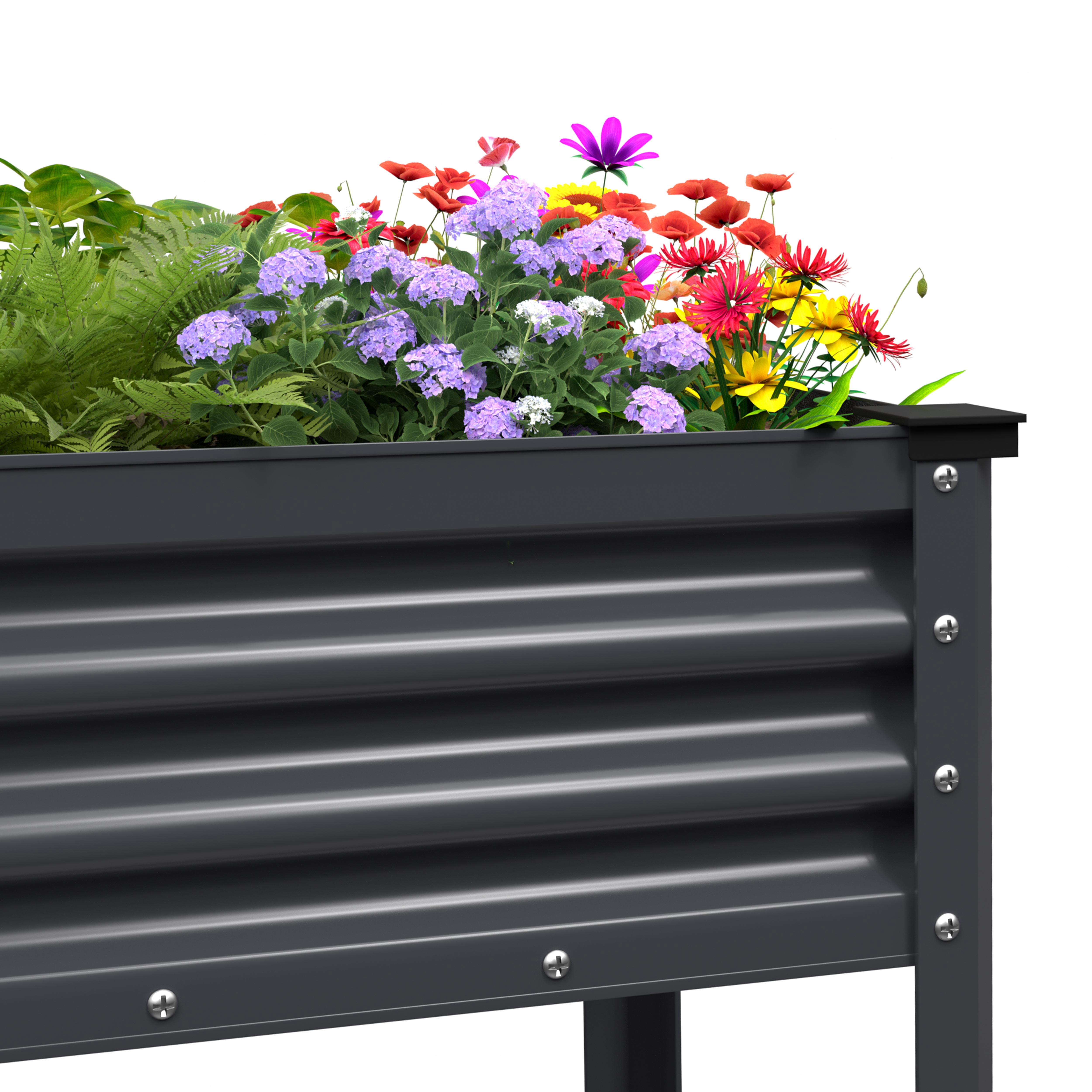 VEIKOUS 48"L×23"W×32"H Galvanized Steel Raised Garden Bed W/Drainage, Liner & Corner Protectors , Gray