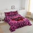 thumbnail image 3 of Rose Skull Comforter Set Queen,Pink Black Damask Floral Gothic Bedding Set Halloween Skull Skeleton Bedding Comforter Sets Teen Women Goth Hippie Skull Bed Set, 3 of 6