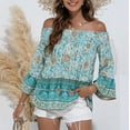thumbnail image 2 of Dyegold Summer Tops for Women 2023 Trendy, Summer Boho Tops for Women Bohemian Floral Print T-Shirts Bell Sleeve Off Shoulder Blouse Dressy Casual Cute ​Tunics, 2 of 8