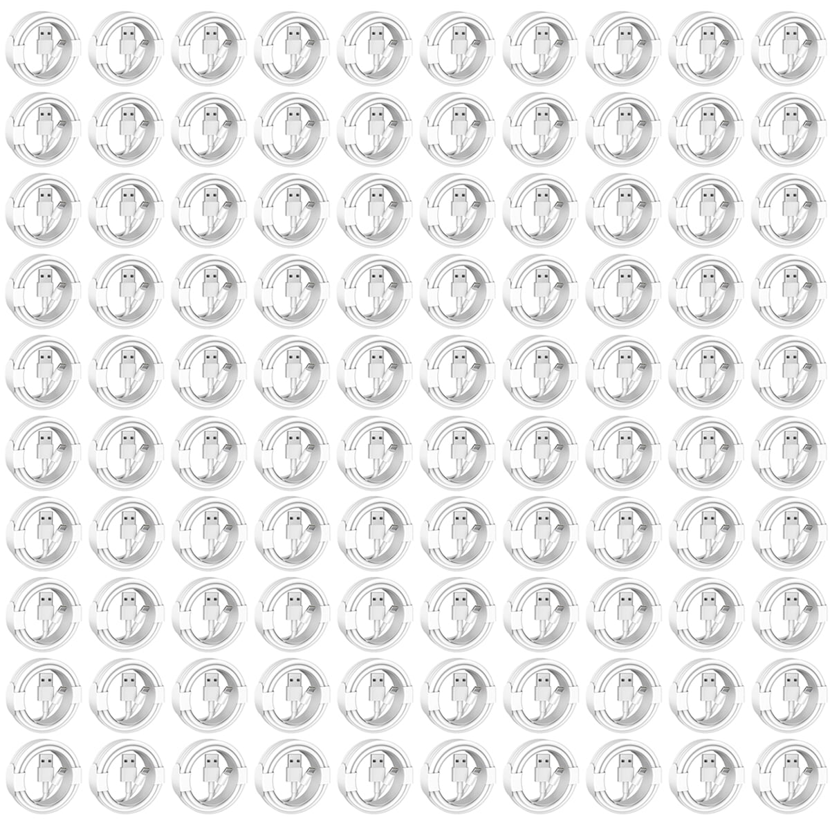 Borz 100-PACK USB to USB-C Cable Charging Cord Data Transfer & Sync Compatible With USB-C Devices, Universal, White, 3FT