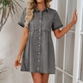 thumbnail image 5 of Gfyviroh Denim Dresses for Women Solid Color Button Turn-down Collar Mini Dresses Loose Casual Short Sleeve Dresses, 5 of 9