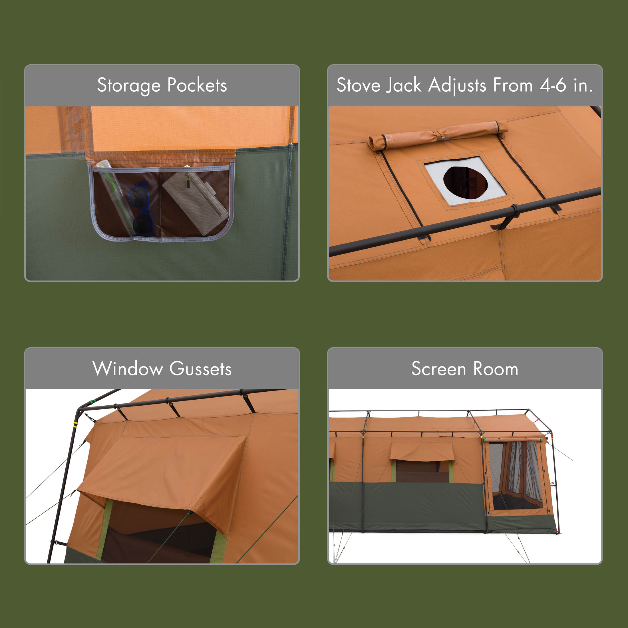 Carpa Appalachian para 10 personas, 4 estaciones con salida para estufa 3