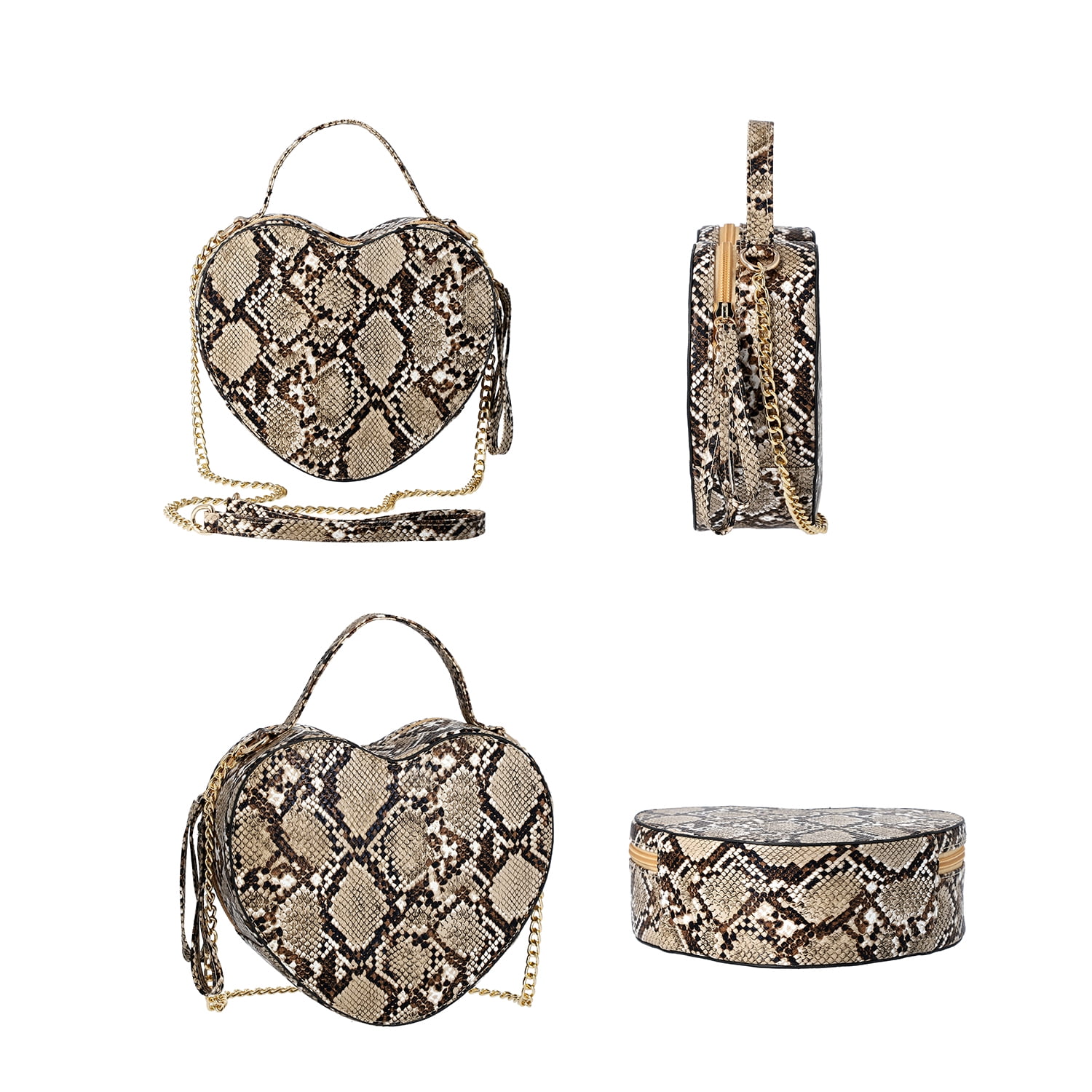 Cute Khaki Multicolor Heart Purse for Women, Faux Leather Heart Shaped Crossbody Bags, Zipper Closure Shoulder Bag Birthday Christmas Gifts