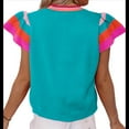 thumbnail image 2 of Suéter Ligero de Punto Holgado con Cuello Redondo Informal de Corta de Verano para Mujer. Azul Pavo Real S, 2 of 7