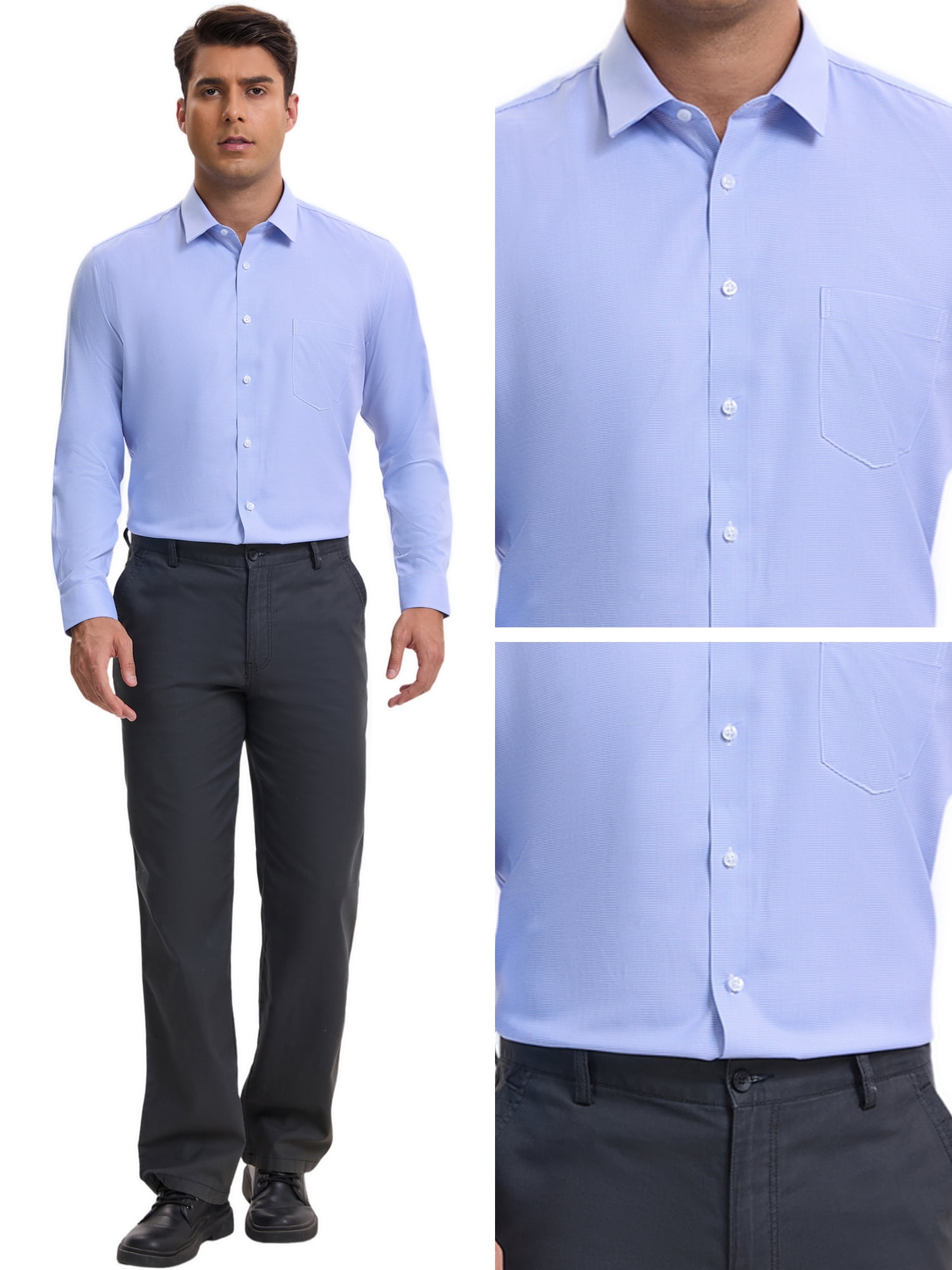 DARING DIVA Men's Plaid Long Sleeved Button Down Houndstooth Dress Shirts L Light Blue