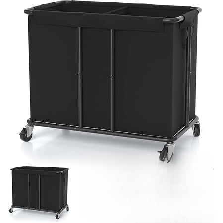Laundry Hamper with Wheels, 2-Section 230L (61Gal) Large Capacity, Heavy-Duty Rolling Clothes Basket with Silent Rubber Casters & Detachable Oxford Bags for Home, Black, 31.5"Lx15.75W"x30.7"H
