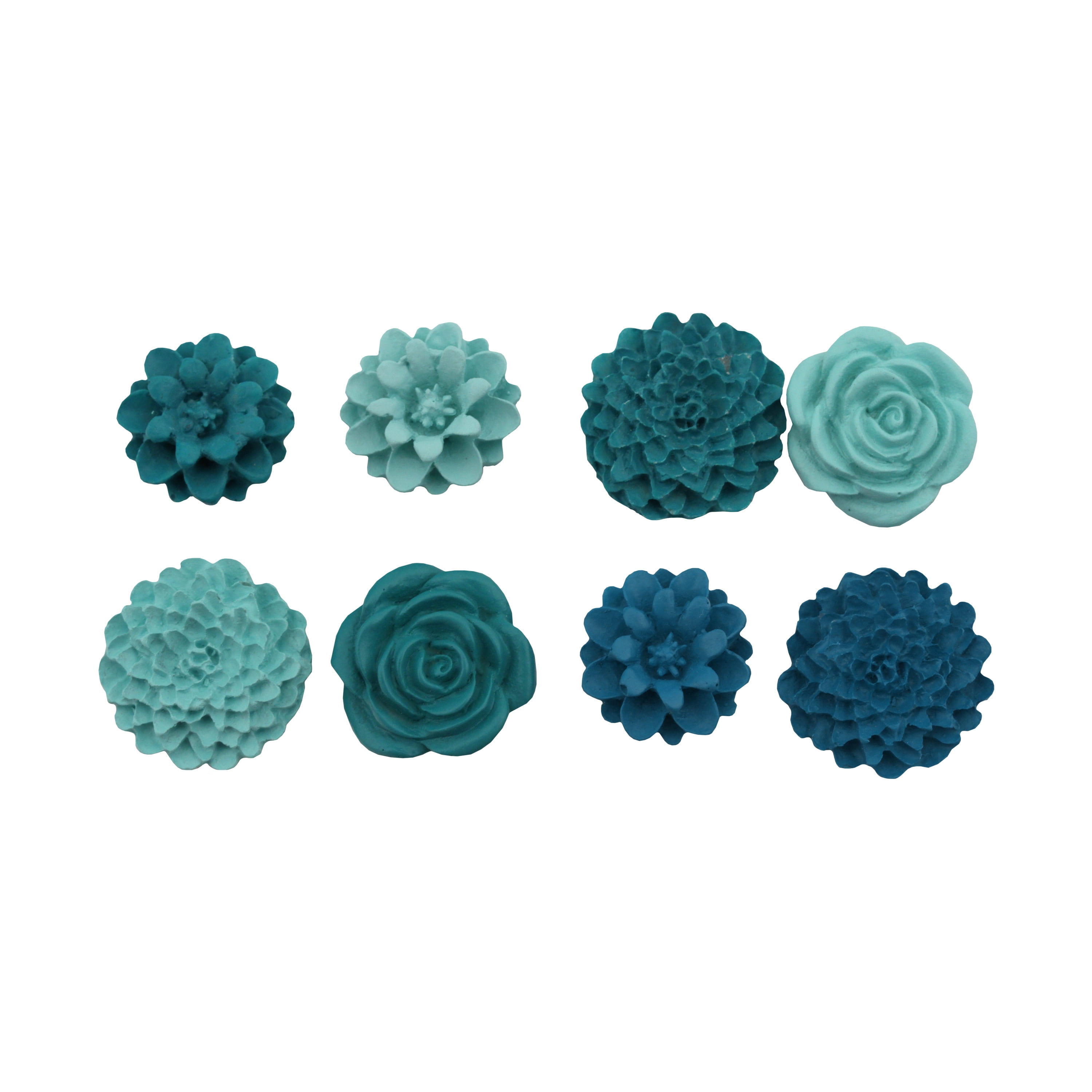 (3 pack) Offray turquoise tin yard resin flower accents are great for wedding, hair clips, scrapbooking, and other craft projects, 8 count, 1 package