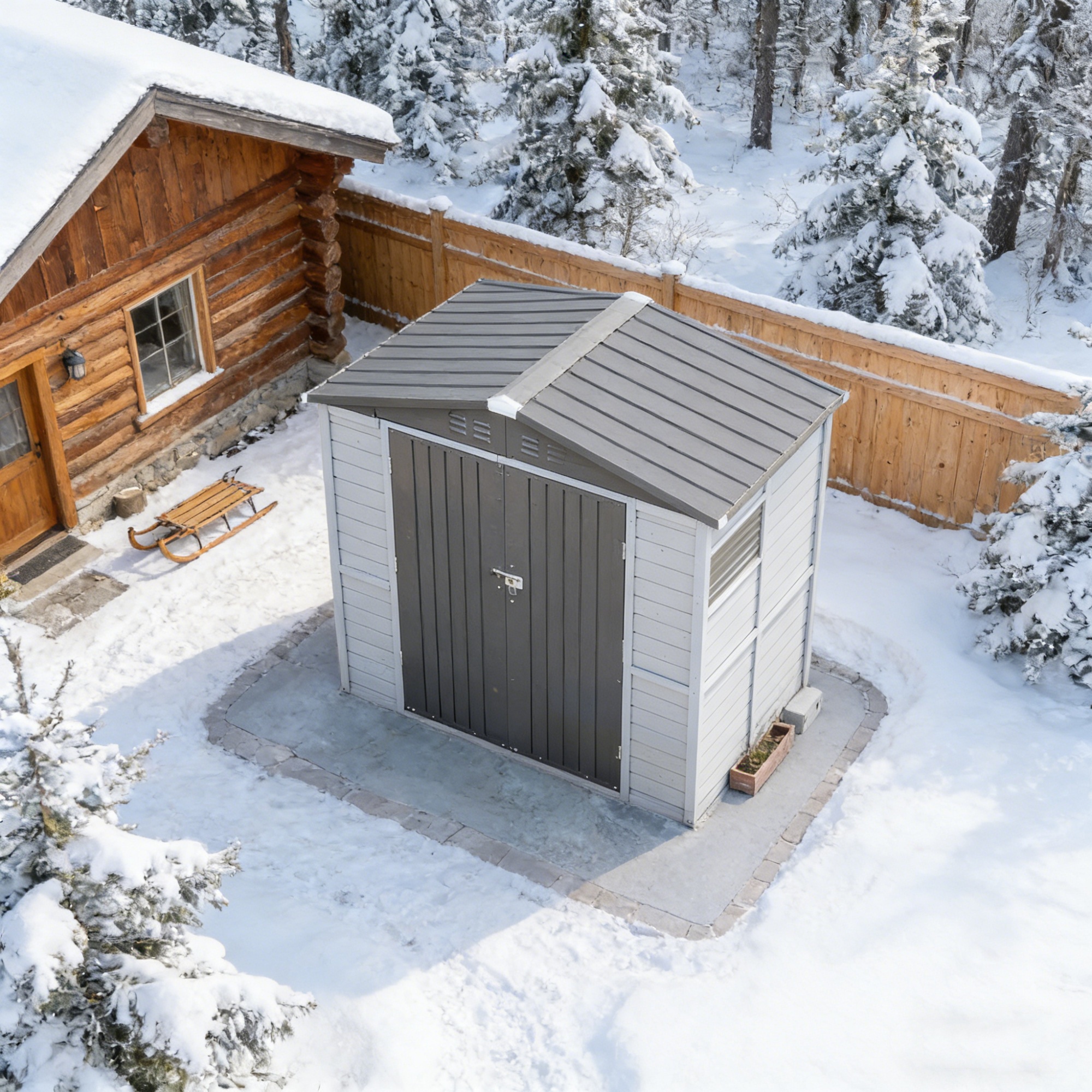 Fehomix 4x6 FT Outdoor Storage Shed, Iron-Wood Combination Tool Shed with Windows, All-Weather Garden Shed for Lawn Tools, Bike & Patio Furniture Storage - Easy Assembly
